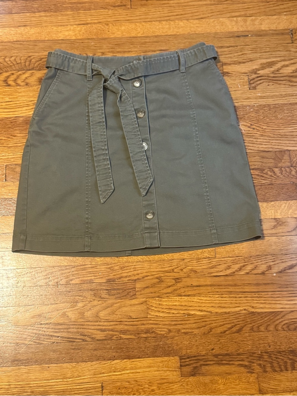 J Crew Button-Front Utility Mini Skirt in Olive Green